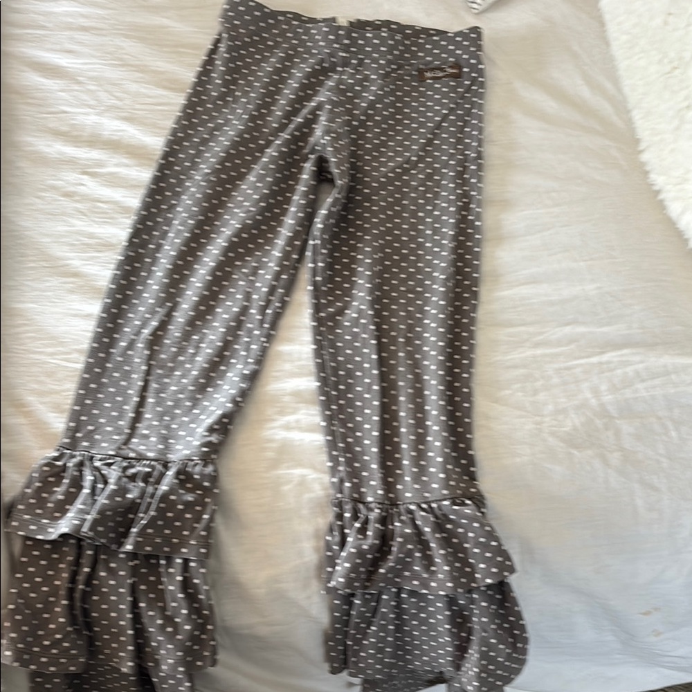 Gray Polka Dot Ruffle Pants